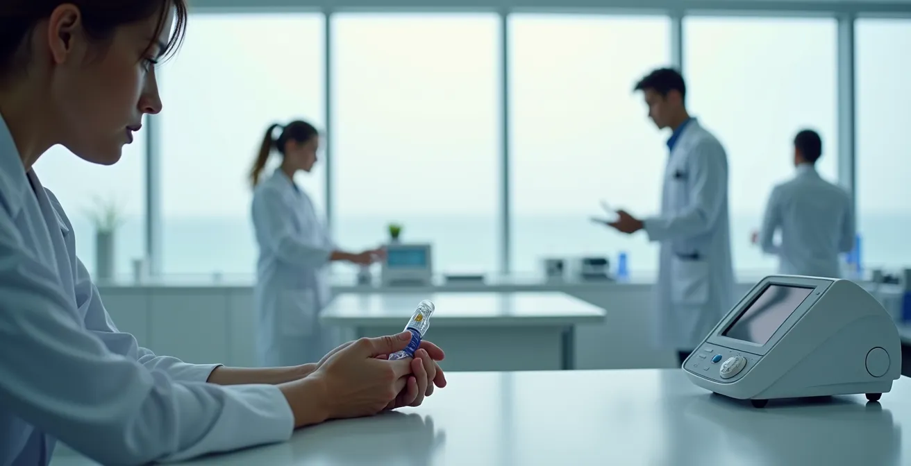 Medizinische Fachkraft entnimmt Blutprobe für Sportlerdiagnostik