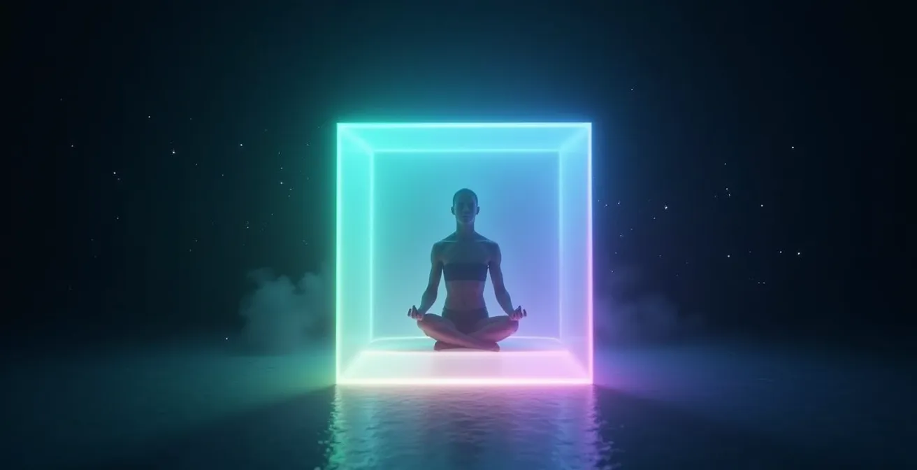 Abstrakte Visualisierung der Box-Atmung mit geometrischen Formen und Atemrhythmus