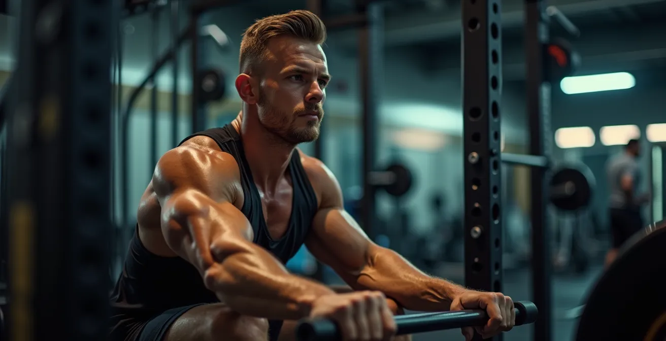 Athlet wechselt zwischen Hanteltraining und Rudergerät