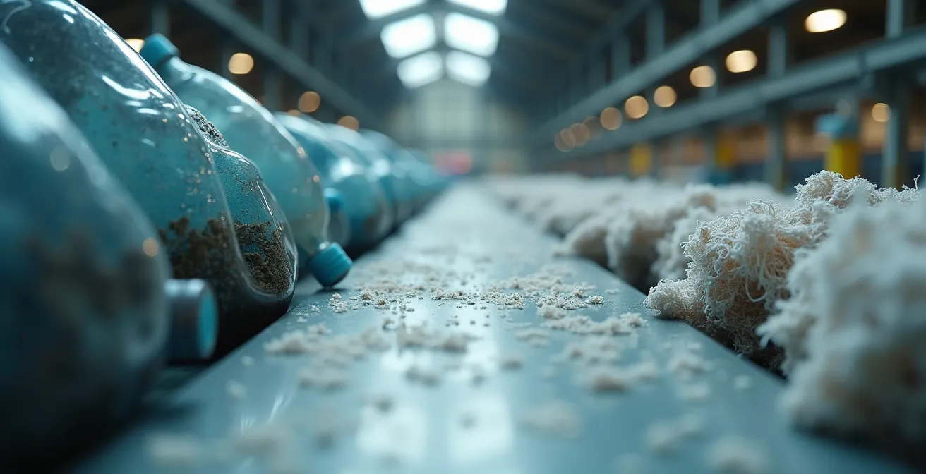 Visualisierung des Downcycling-Prozesses von PET-Flaschen zu Textilien