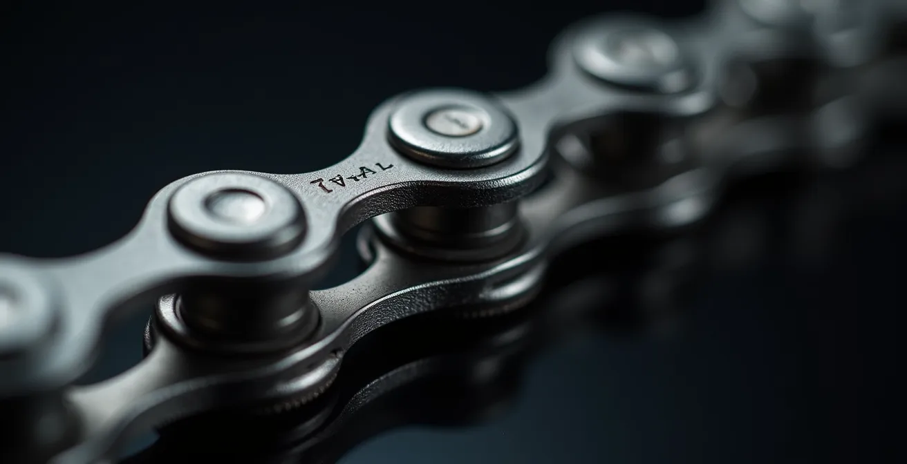 Detailaufnahme einer perfekt gewachsten und sauberen Fahrradkette