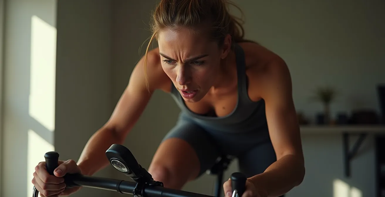 Radfahrer beim FTP-Test auf einem Smart-Trainer zuhause