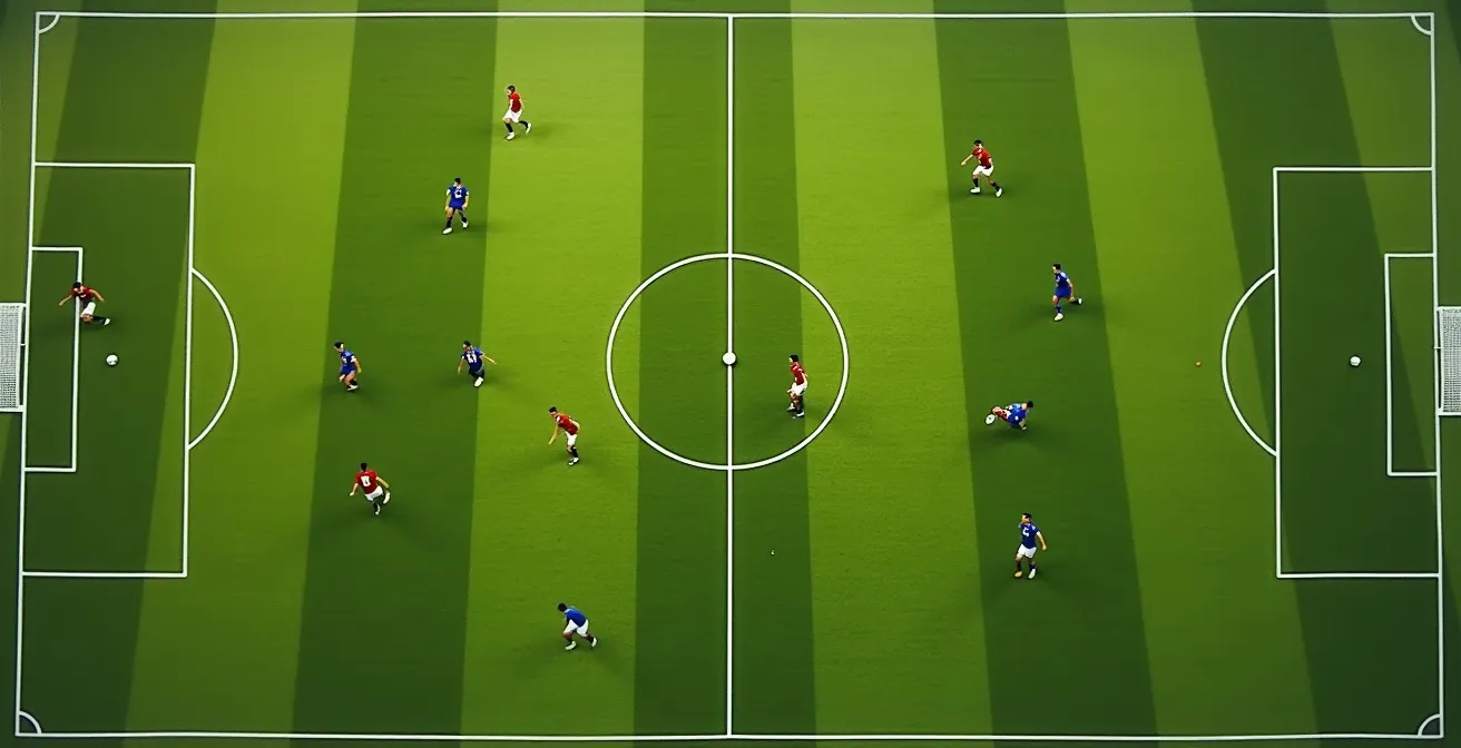 Taktische Darstellung der Halbräume im modernen Fußball aus der Vogelperspektive