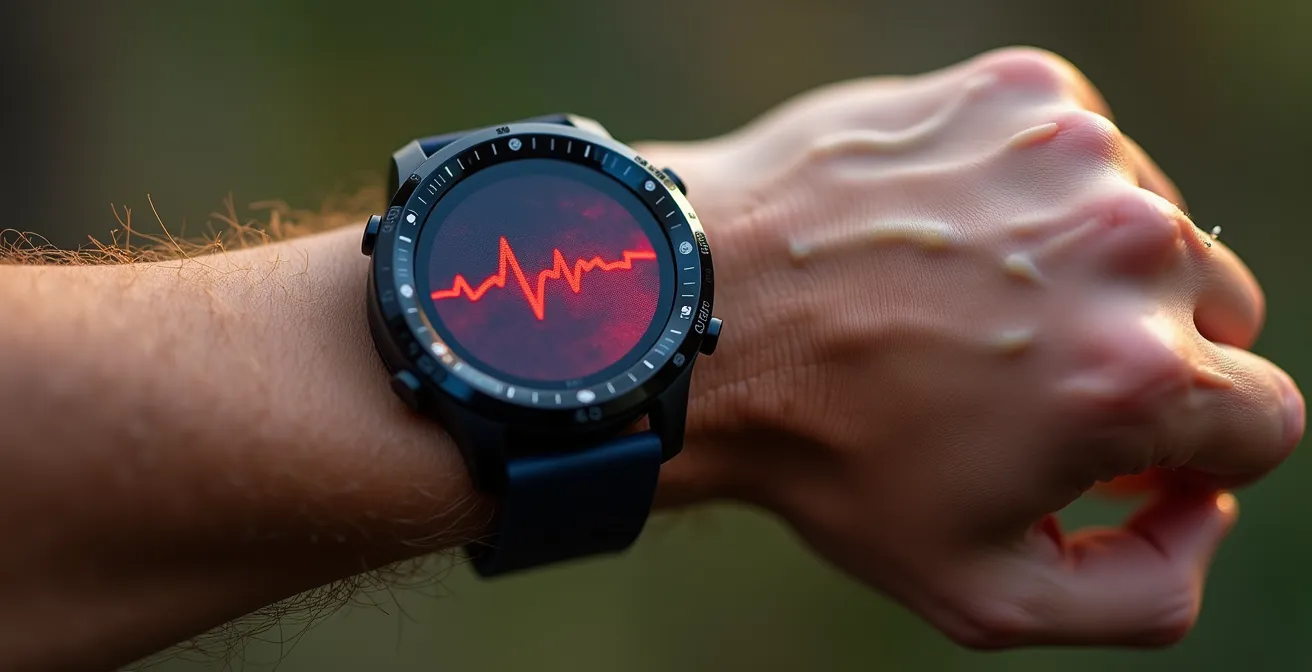 Nahaufnahme einer Sportuhr zeigt verschiedene Herzfrequenzzonen, um die Grauzone zu visualisieren