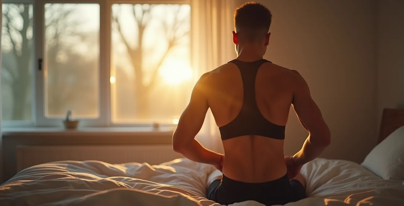 Sportler legt morgens einen HRV-Brustgurt für die Baseline-Messung an