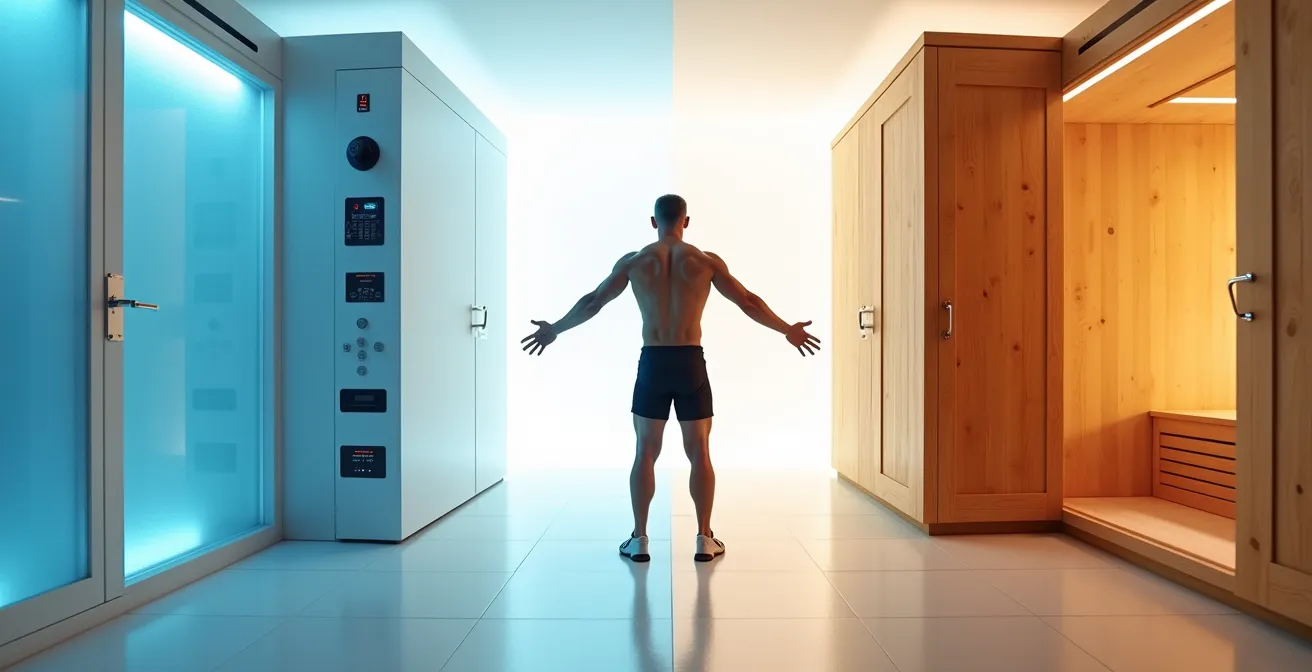 Visueller Vergleich zwischen Kältekammer und Infrarotkabine für Sportregeneration