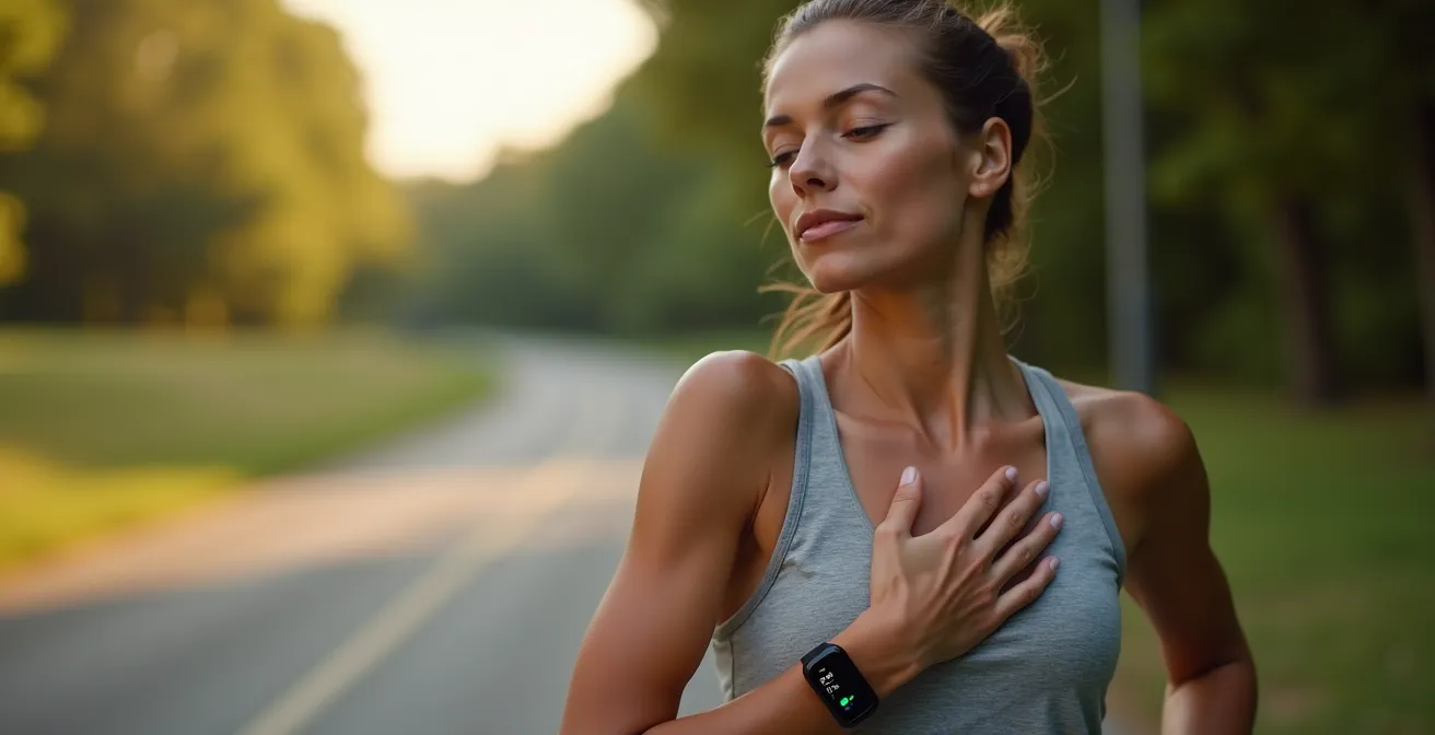 Läufer überprüft seine Körpersignale während des Trainings