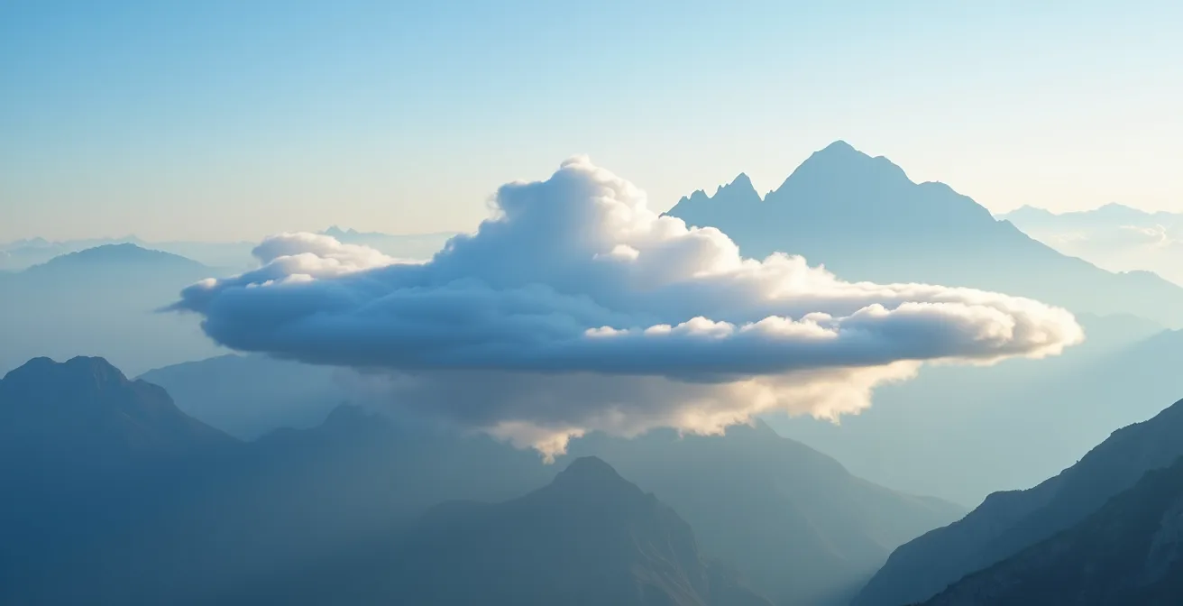Linsenförmige Lenticularis-Wolken über Berggipfeln als Föhnwarnung