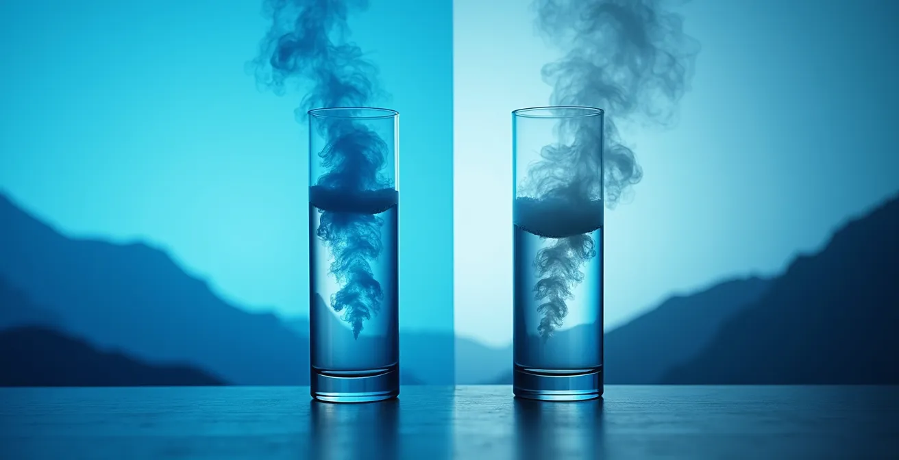 Visueller Vergleich des Luftdrucks zwischen Meereshöhe und 2500m Höhe, der den geringeren Sauerstoffgehalt symbolisiert.