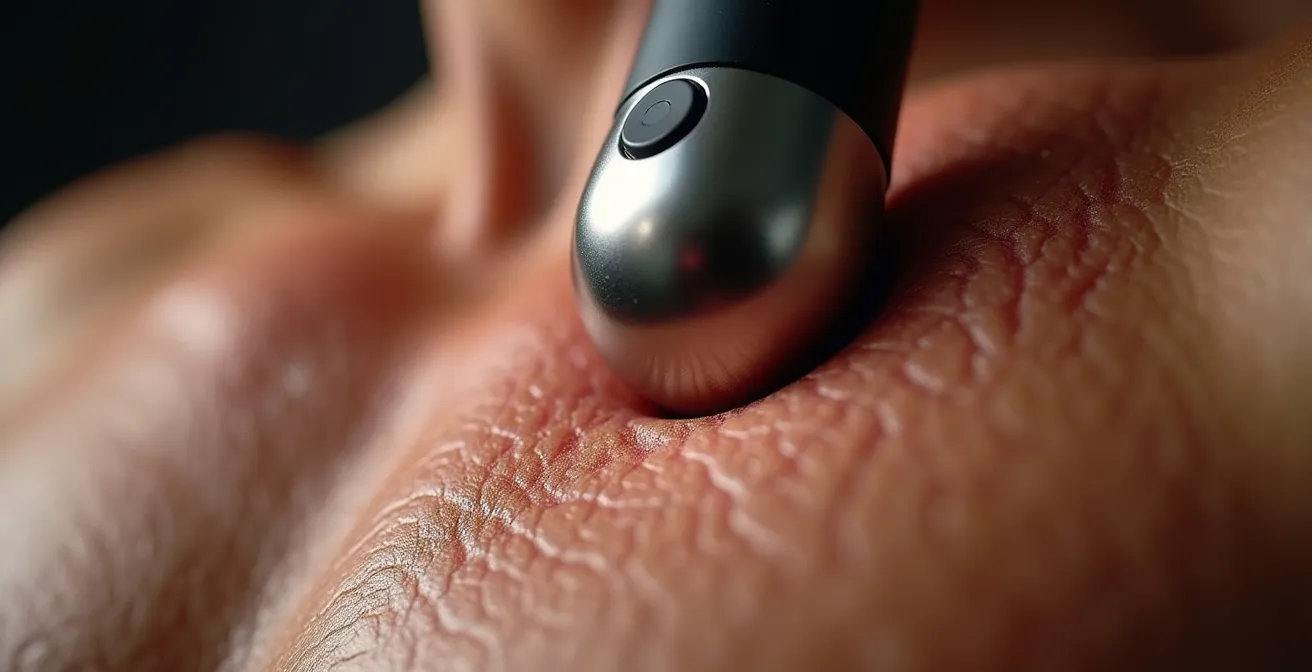 Detailansicht der korrekten Massagepistolen-Anwendung auf verschiedene Muskelgruppen