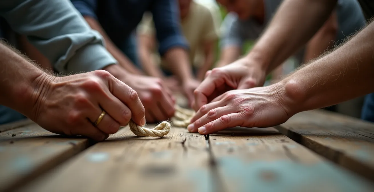 Makroaufnahme von Händen bei gemeinsamer Vereinsarbeit