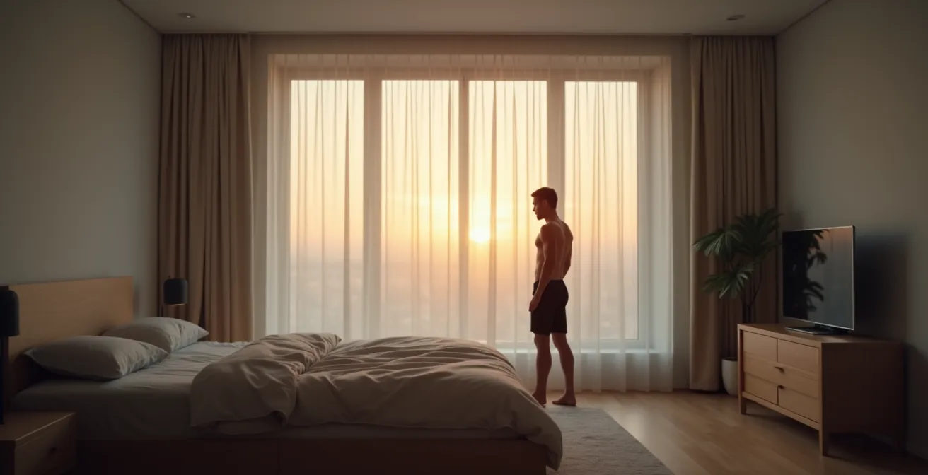 Athlet betrachtet nachdenklich Schlaftracking-Gerät am Handgelenk