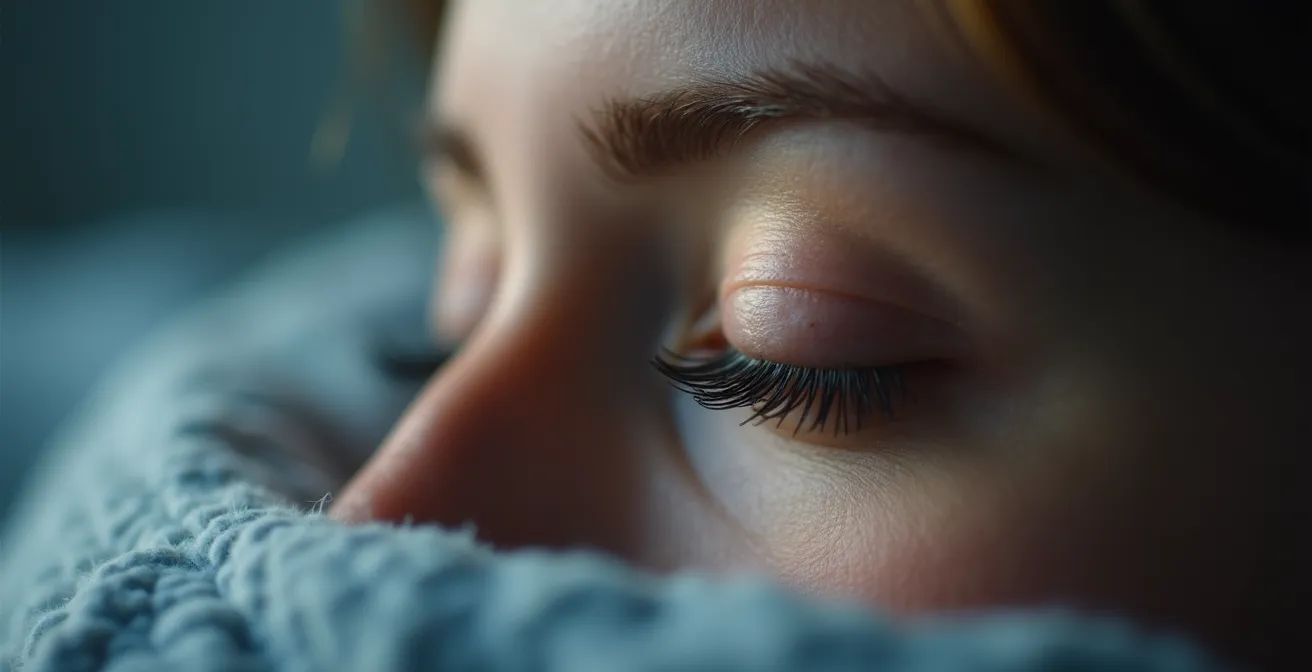 Makroaufnahme eines geschlossenen Auges während der REM-Schlafphase