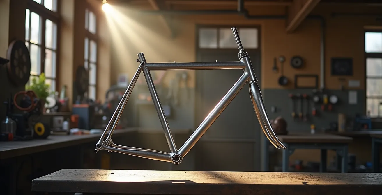 Titanrahmen in deutscher Rahmenbau-Werkstatt mit traditionellen Werkzeugen