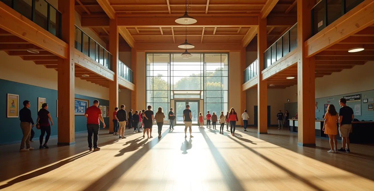 Weitwinkelaufnahme eines traditionellen deutschen Vereinsheims während eines Tags der offenen Tür