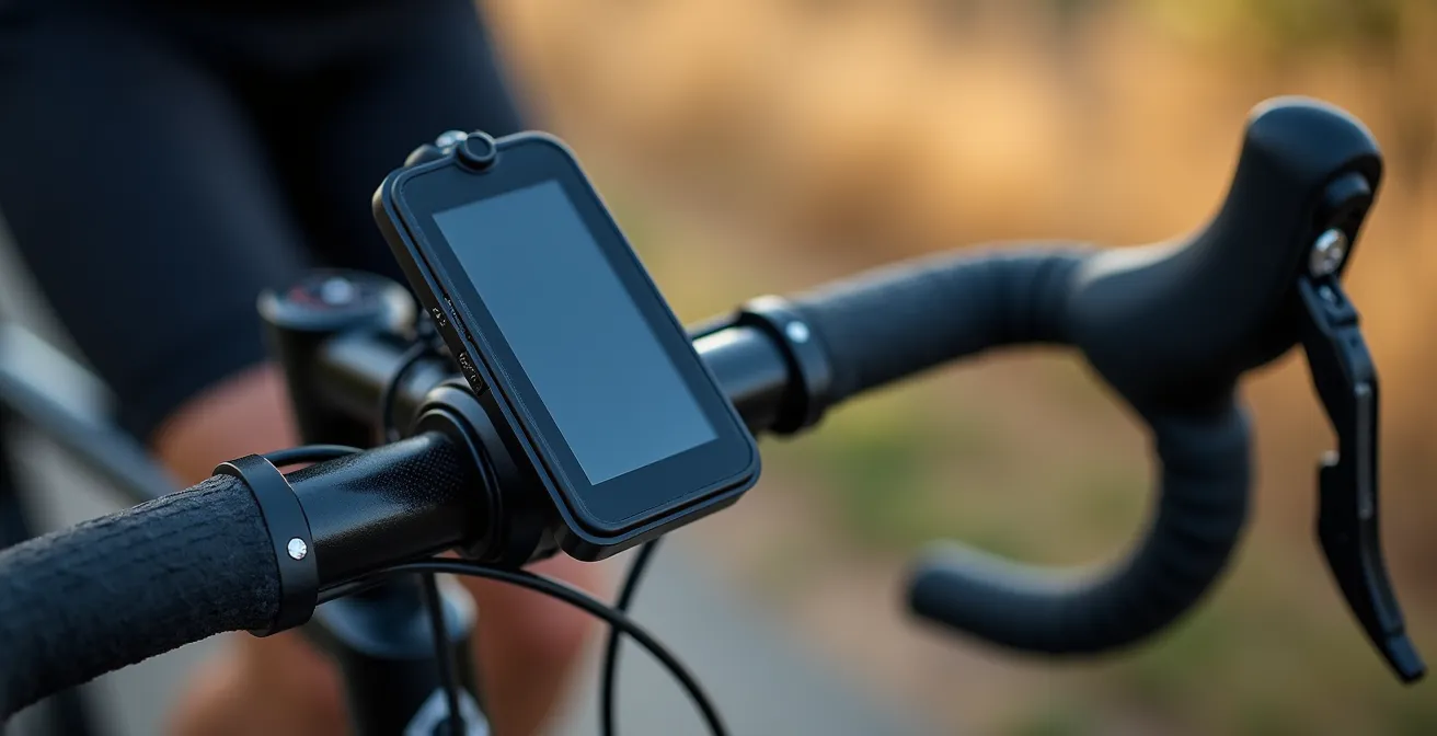 Split-Screen Darstellung von Radcomputer-Display und Herzfrequenzmesser